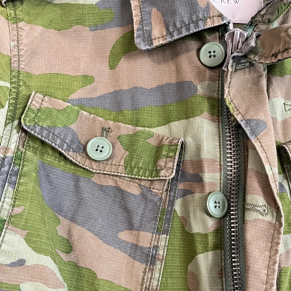 J Crew Olive Green Camouflage Field Military Jacket Women’s, Utility Pockets, S - Picture 8 of 11